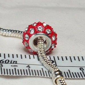 Clear Rhinestones Covering Red Metal Bead , Clear Crystals, European Charm, Fits all Designer and European Charm Bracelet image 4