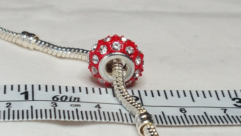 Clear Rhinestones Covering Red Metal Bead , Clear Crystals, European Charm, Fits all Designer and European Charm Bracelet image 4