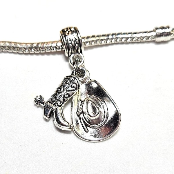 "Cowgirl Hut ""Cowboy Boot"" Charm - passt für europäische Armbänder oder Anhänger."
