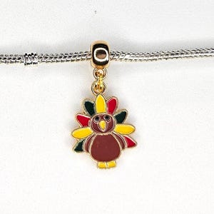 Turkey Charm, Thanksgiving Turkey Charm, Colorful Turkey, Dangle Charm, Fall Charm Autumn Charm,  Fits Designer & European Charm Bracelets