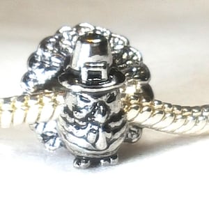Turkey Charm, Thanksgiving Turkey Charm, Wearing Pilgrim Hat, Fall Charm Autumn Charm, 3D Charm Fits all Designer & European Charm Bracelets