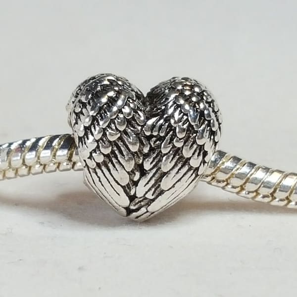 Angel Wings Charm, Heart Shaped Charm, Angel Feathers Charm, Guardian Angel Charm , Fits all Designer and European charm bracelet