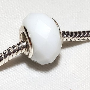 White Faceted Glass Bead, European Glass Bead, Murano Glass Bead, -Fits all Designer and European Charm Bracelets