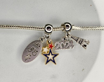 2024 Olympics Triathlon Charm, Eiffel Tower-2024 Charm Set, Triathlon Charm & 3 Star Charm Set, Fit Designer-European Charm Bracelets