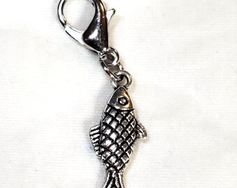 Fish Charm, Trophy Fishing Dangle  Lobster Clasp Clip on