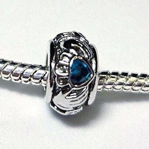 Irish Claddagh Charm, Green Crystal, Best Friend Charm, Irish Charm, Good Luck Charm, , Fits all Designer and European Charm Bracelets