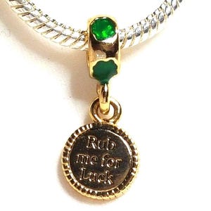Irish Charm, St Patrick&#39;s Charm, Rub Me For Luck Charm, Lucky Charm, Adorable Charm, 22K G/P-Fits all Designer & European Charm Bracelets