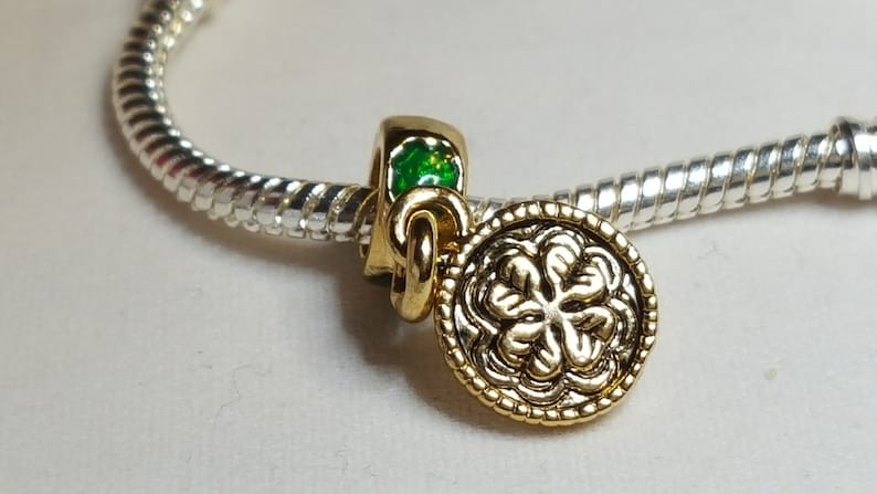 Fits all Designer and European Charm Bracelets Irish Luck CharmSpacer Dangle Rub Me For Luck Charm 22K GP