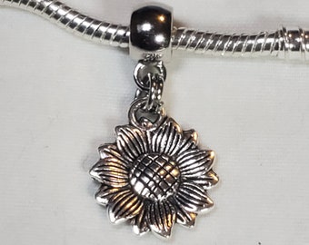 Sunflower Charm, Dangle Charm, European Charm, Sunflower Design, European Charm, Fits all Designer and European Charm Bracelets