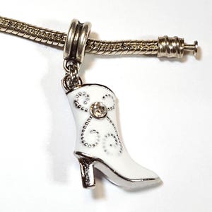 White Boot Charm, Dangle Charm, Western Charm, Cowboy Boot Charm, European Charm, Boot Charm, Fits all Designer and European Charm Bracelets