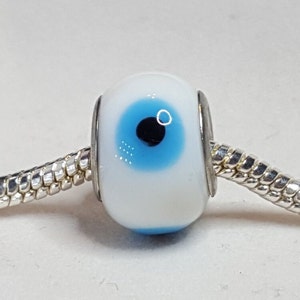 White Evil Eye Bead, European Bead, Evil Eye Glass Bead, White Bead, Evil Eye Bead Murano Bead - Fits all Designer & European Charm Bracelet