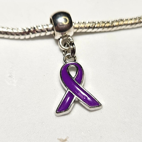 Purple Ribbon Awareness Charm,-Stroke-Cystic Fibrosis-Macular Degeneration-Domestic Violence-Crohns-Fits Designer & European Charm Bracelets