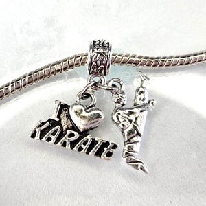 I Love Karate Charm, Karateka, Martial Arts Charm, Dangle Charm, Necklace Pendant-Fits Designer & European Charm Bracelets