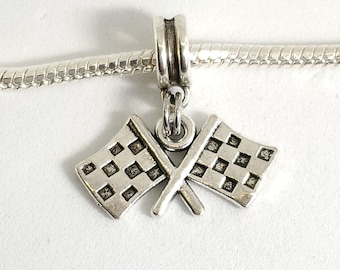 Checkered Flag Charm, Racing Flags Design, Dangle Charm, Textured Checkered Design-  Fits all Designer and European Charm Bracelet