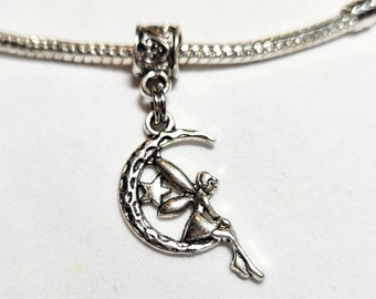 Fairy Charm,  Garden Fairy Charm, Sitting on Moon, Silver Tone Charm - Fits all Designer and European Charm Bracelets