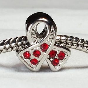 Red Awareness Ribbon-AIDs-HIV-Bronchiolitic-Cardiovascular Disease-Heart Disease-Ribbon Charm-Fits all Designer and European Charm Bracelets