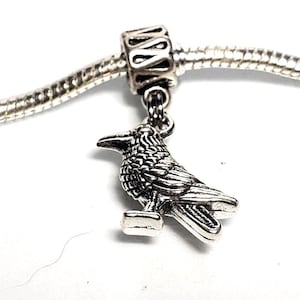 Vogelbedel, raafbedel, eksterbedel, kraaibedel, zwarte vogelbedel, mythische vogelbedel, past op alle designer- en Europese bedelarmbanden