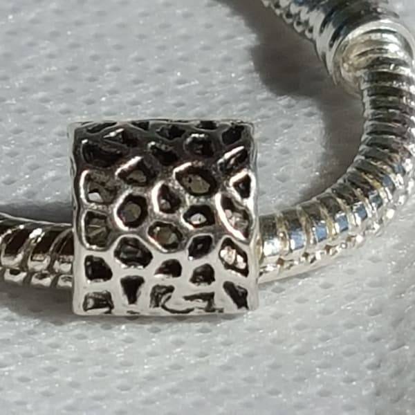 Silver Tone Charm, Silver Tone Spacer, Cylinder Shaped Charm, Open Work Design,   Fits all Designer and European Charm Bracelets