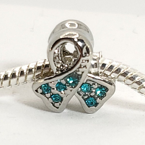 Teal Awareness Ribbon -Ovarian & Cervical Cancer-Panic and Anxiety Disorders--Dual Sided Charm-Fits all Designer and European  bracelet