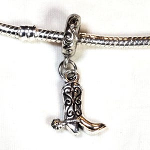 Boot Charm, Boot Dangle Charm, Western Boot Charm, Cowboy Boot Charm, European Charm, Fits all Designer and European Charm Bracelets