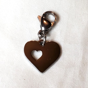 Heart Charm, Stainless Steel, Lobster Clasp, Clip On Charm