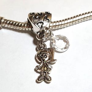 Daughter Charm-Granddaughter Charm-Little Girl Charm-April Birthstone-Baby Girl-Child Children Charm-Fit Designer & European Charm Bracelet
