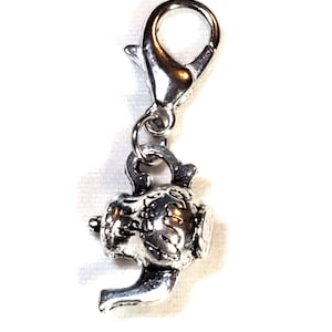Charm de tetera, Charm colgante de tetera, Charm de tetera, Charm 3D, Charm con cierre de langosta, Charm con clip,