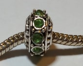 Metal Charm Green CZ Crystals - - Charms Beads European Style Fits all Designer and European charm bracelet