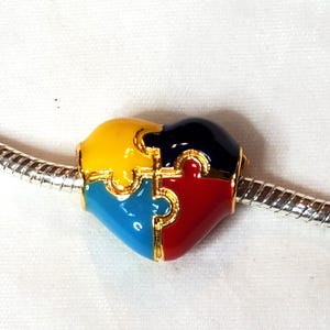 Puzzle Pieces Charm, Autism Awareness Charm, Heart Shaped Puzzle Pieces ,Bright Colors, Large Charm, Fit Designer & European Charm Bracelets