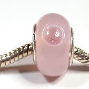 Beautiful Light Pink Glass Bead, Darker Pink Dot Design, Murano Glass Bead 925 Core  Fits all Designer and European Charm Bracelets