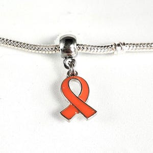 Orange Awareness Ribbon Charm for ADHD, Lupus, COPD and Multiple Sclerosis - Fits Designer & European Bracelets Pendant