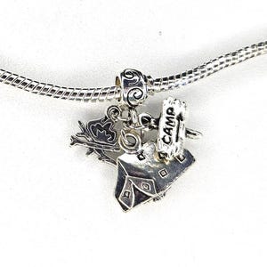Tent Charm, Bonfire Charm, Camp Sign Charm, Camping Charm, Campground Charm, Tent Camping, Camp Charm-Fit Designer & European Charm Bracelet