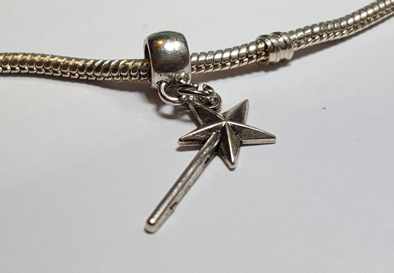 Fairy God Mother Wand Dangle Charm Spacer Magic Wand Tibetan Silver Charm Fits all Designer and European charm bracelet