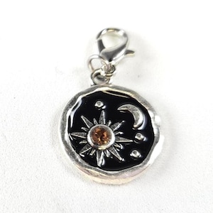 Sonne Mond Sterne baumeln Charme für Armbänder, himmlischen Charme, silberfarben mit golden Kristall, Karabiner Verschluss Charme, Clip auf Charme