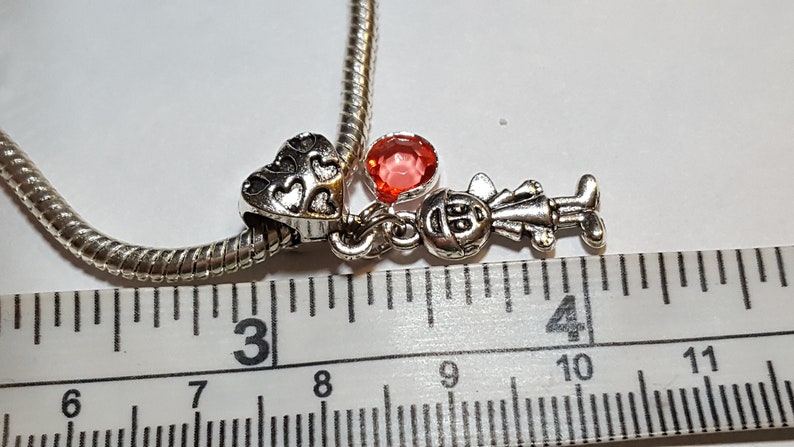 October Pink Tourmaline Birthstone Dangle Charm Son Brother Friend Sibling Little Boy-Fits all Designer and European charm bracelet*
