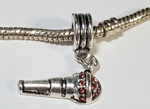 Microphone Silver Plated Band Singer Dangle Bead fits European Charm Bracelets