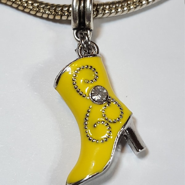 Yellow Boot Charm, Boot Charm, Dangle Charm  Western Charm, Cowgirl Charm,  European Charm, Fits all Designer and European Charm Bracelets