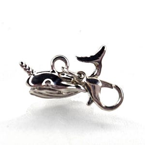Narwhal Charm, Whale Charm,  3D Charm, Petite Charm, Dangle Charm, Lobster Clasp Charm,  Clip On Charm,