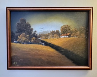 Fall Farmhouse, 11"x14", Original Framed Acrylic Painting