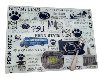 Penn State Cutting Board: Tempered Glass, Handmade Spreader