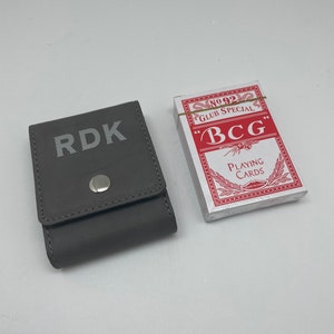 Custom, Personalized Leatherette Gray Case With Playing Cards Included. Perfect gift for any card players!