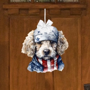 Door Hanger Poodle Dog-Door Decor-Monogrammed Door Hanger-Dog Decor-Poodle Picture-Housewarming Gift-Fourth of July