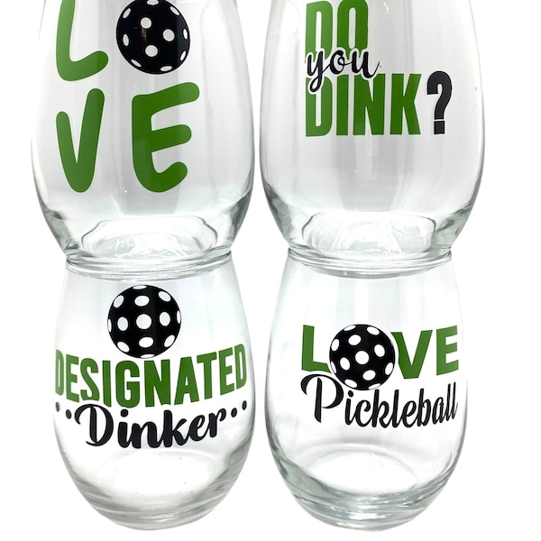 Pickleball Stemless 20.5 oz  Wine Glass - 4 Fun Sayings  - Perfect gift for the any Pickleball Enthusiast - Great Pickleball Partner Gift