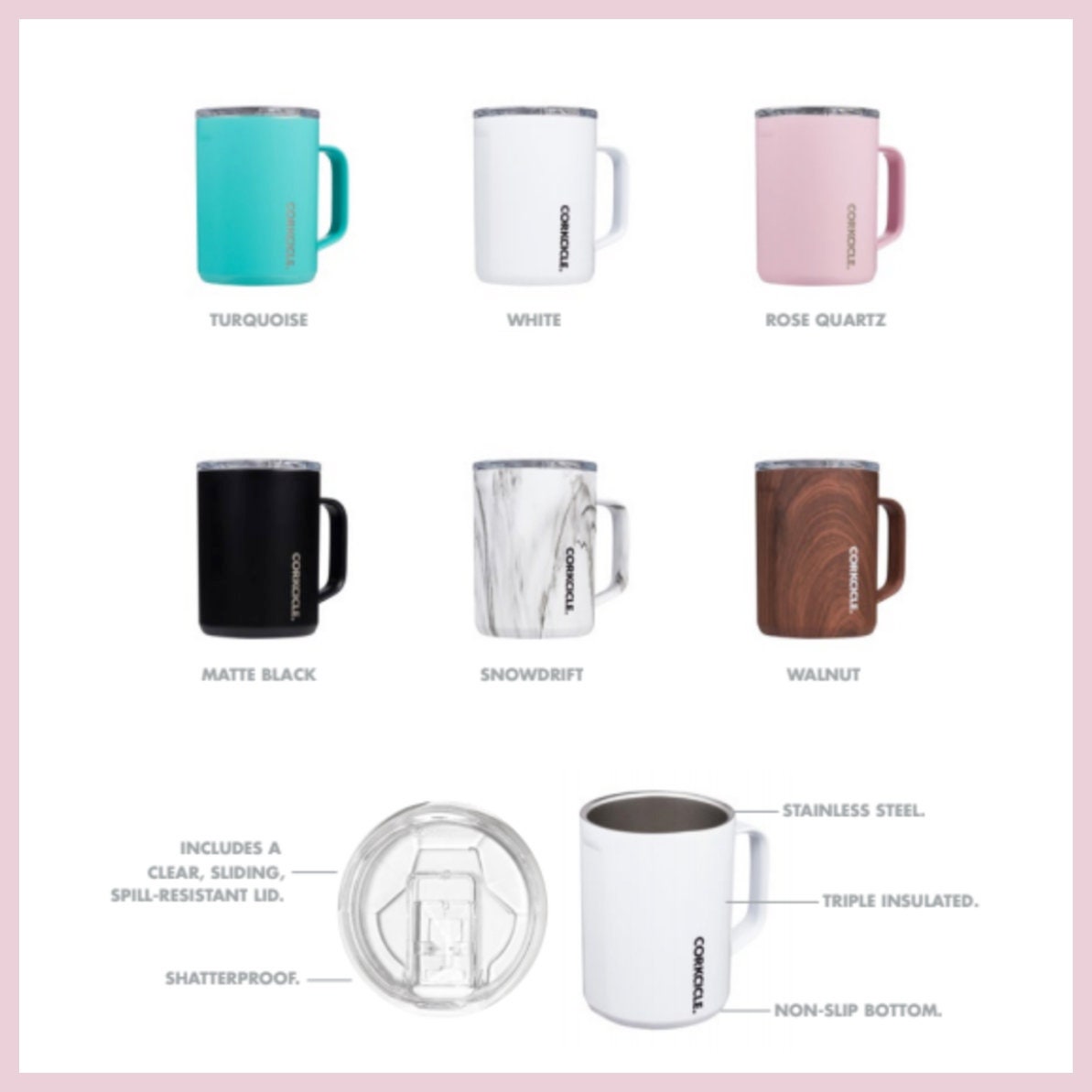 16 oz Coffee Mug in White Rose from Corkcicle, Insulated Travel Mug