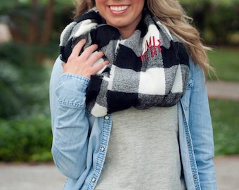 SALE/CLOSEOUT,Black and White Infinity Checked Scarf-Womens Scarf,Loop Scarf