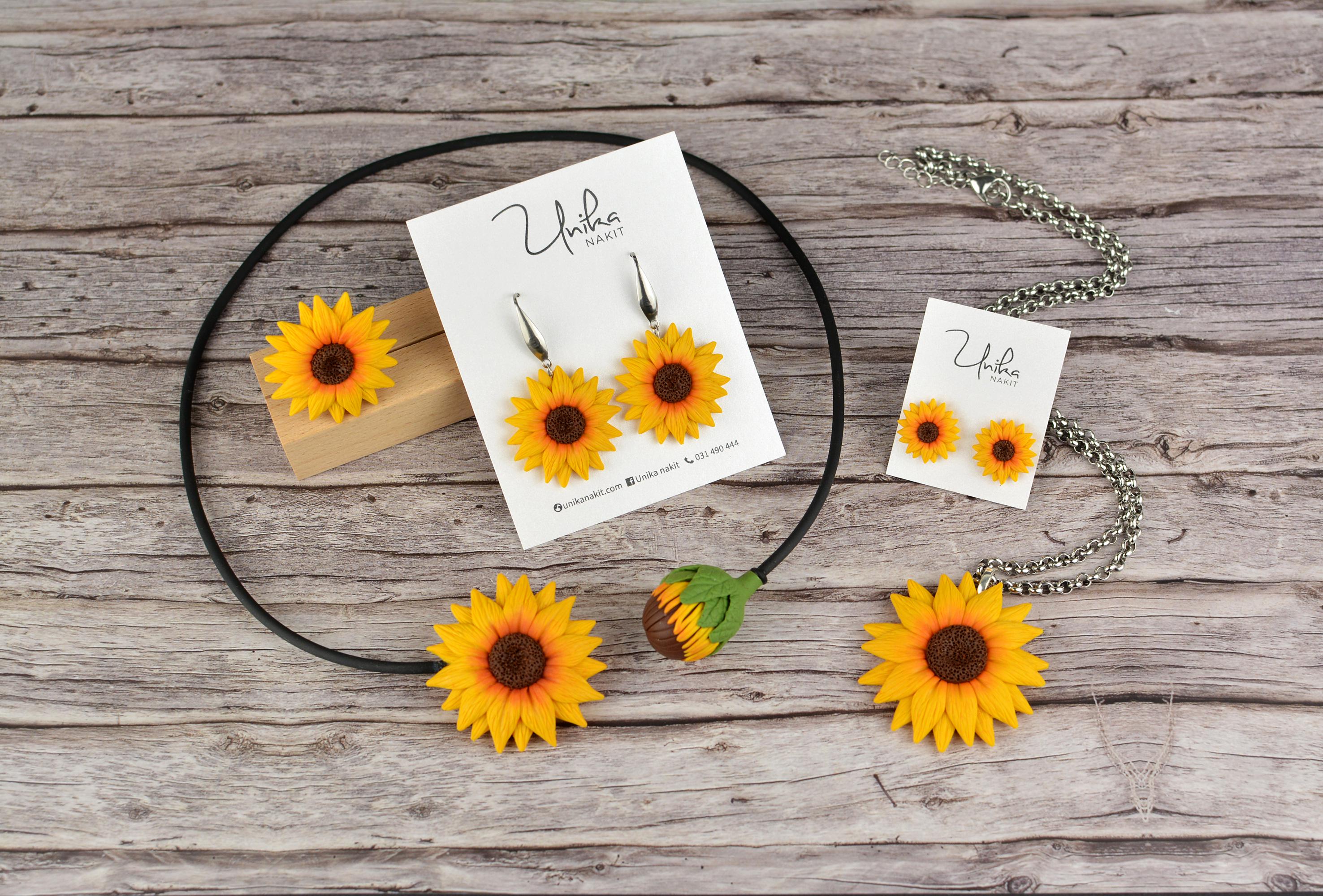 Sunflower Jewelry Set For Women – Dangle Earrings & Necklace, Resin Boho Style Summer Gift - View #8