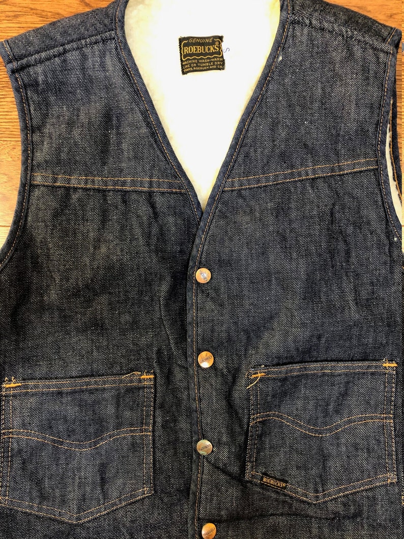 80s Roebucks Lined Denim Vest // mens S image 4