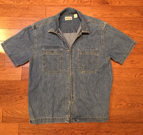90s GAP Full-zip Denim Short Sleeve Shirt // Women S - Etsy