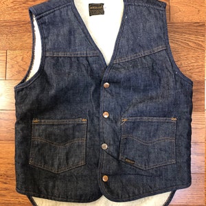 80s Roebucks Lined Denim Vest // mens S image 1