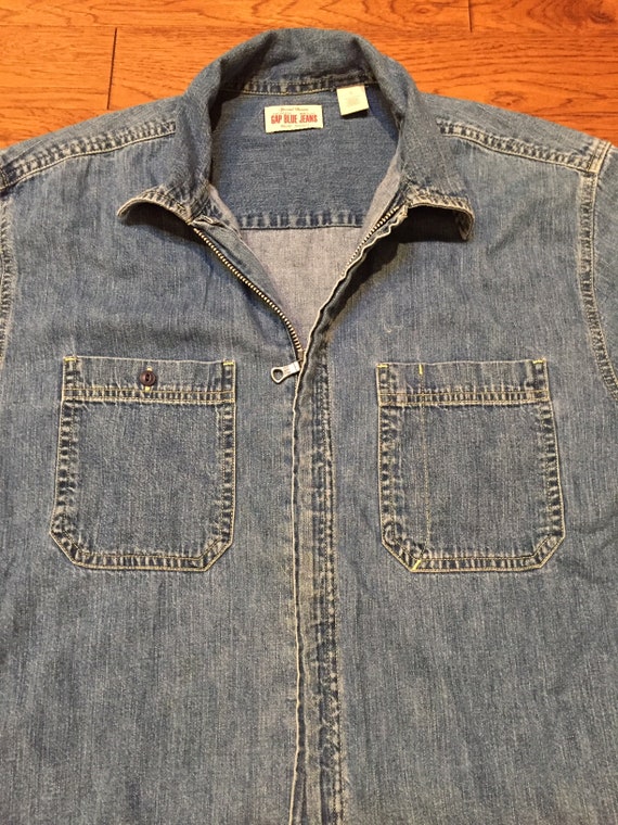 90s GAP Full-zip Denim Short Sleeve Shirt // Women S - Etsy